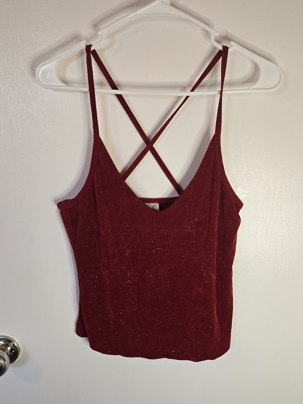Self Esteem Burgundy Velvet Crisscross Cami